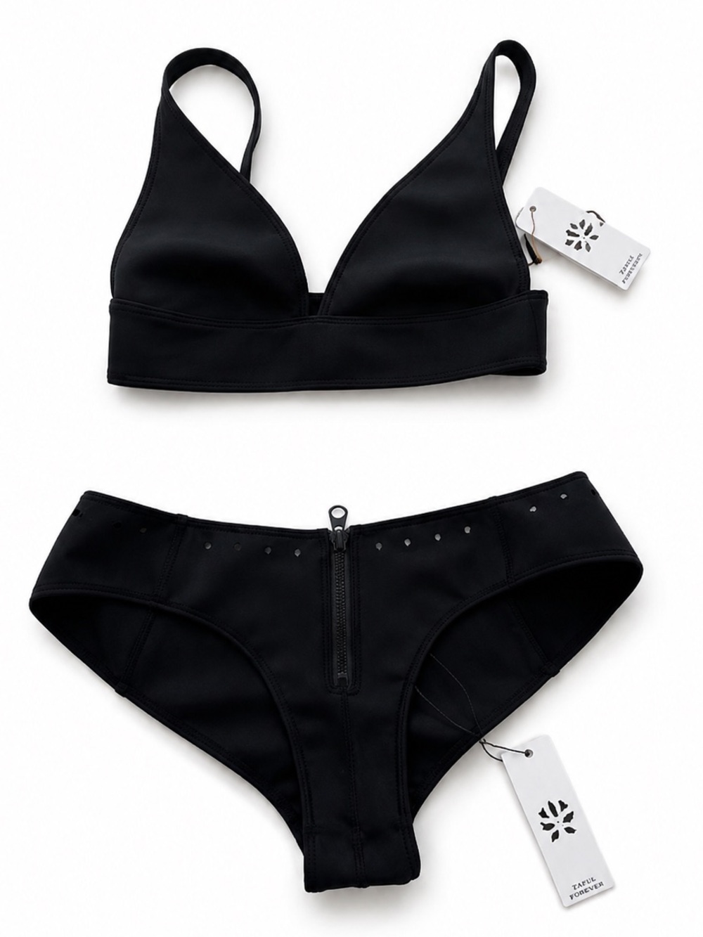 GIGI C Bikinis Black Neoprene Bikini Set XS NWT